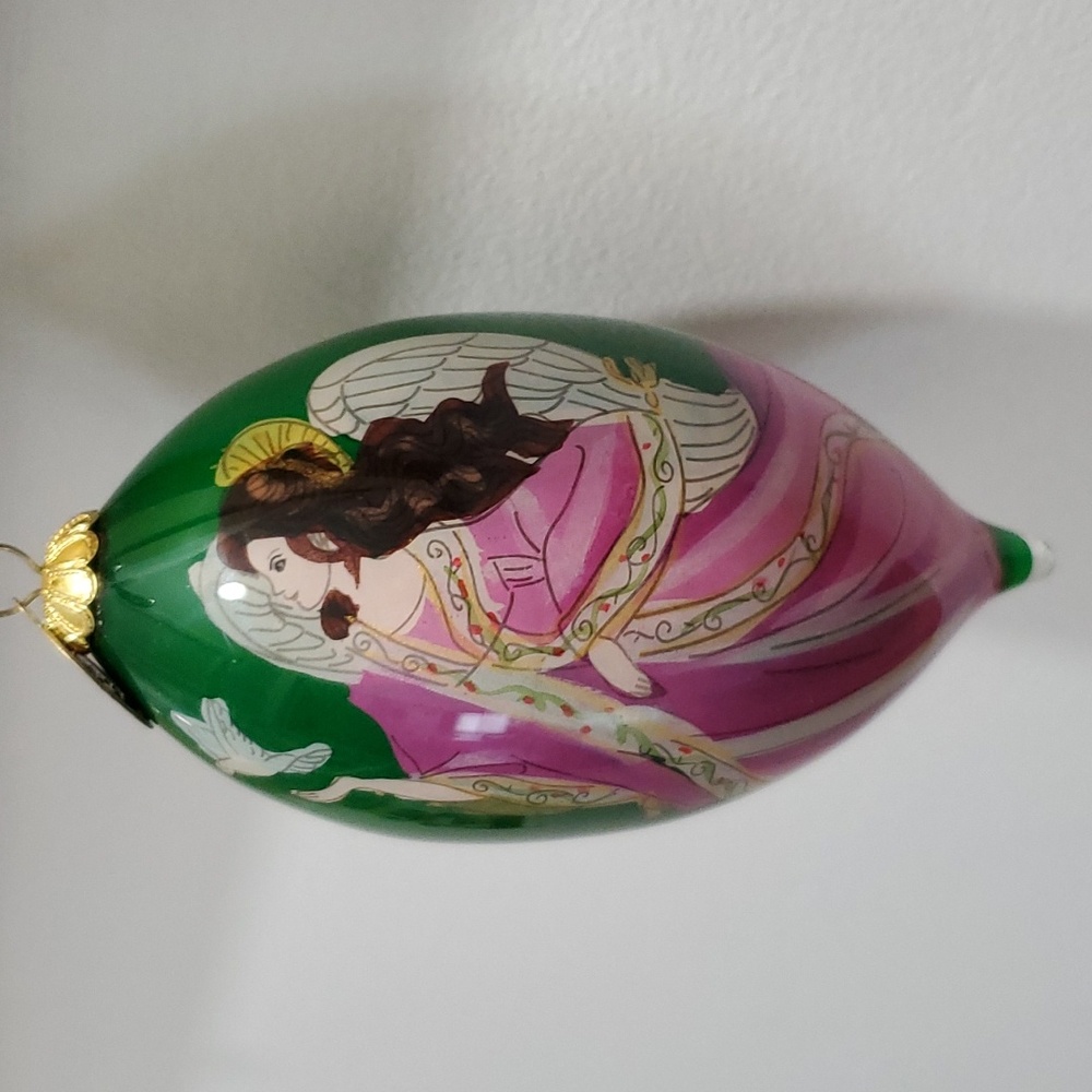 Pier 1 Hand 2014 Painted Teardrop Ornament with Angel and Doves.